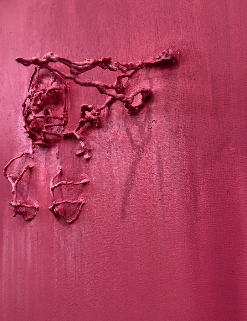 Touch (Pink), Oil and 3D Pen on Panel, 10in x 8in