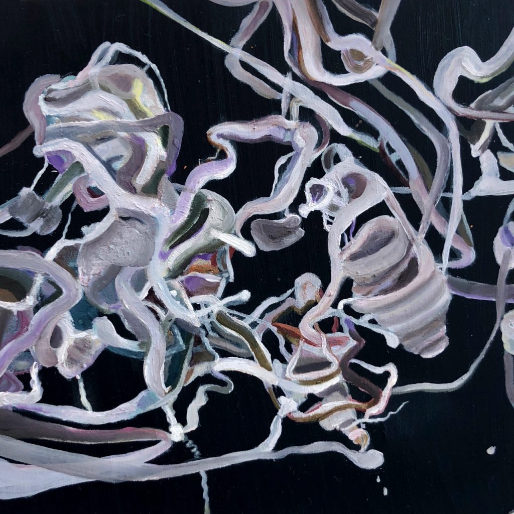 Smaller Networks (White), Oil on Panel, 4in x 4in