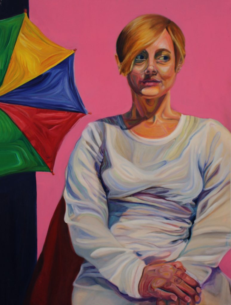Seated Woman in Pink, (2017) Oil on Panel, 24 x 18 inches