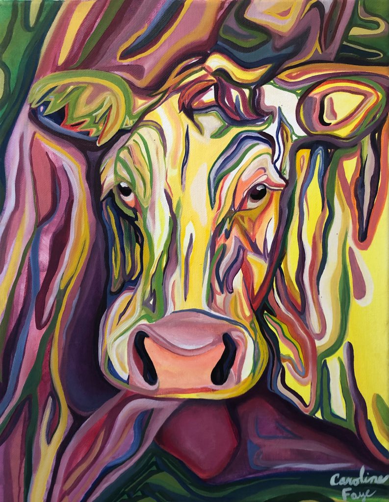 Cow in Color, Oil on Canvas, 14in x 11in