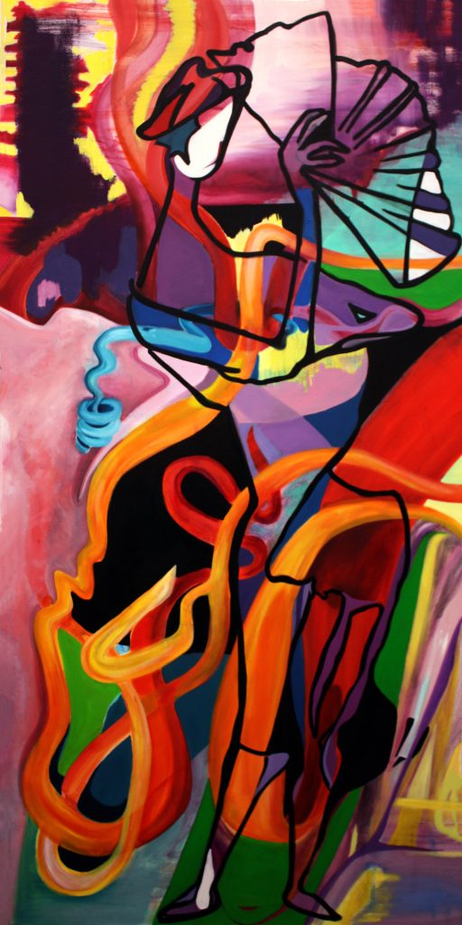 Woman with Fan, (2018) Oil on Canvas, 36 x 72 inches